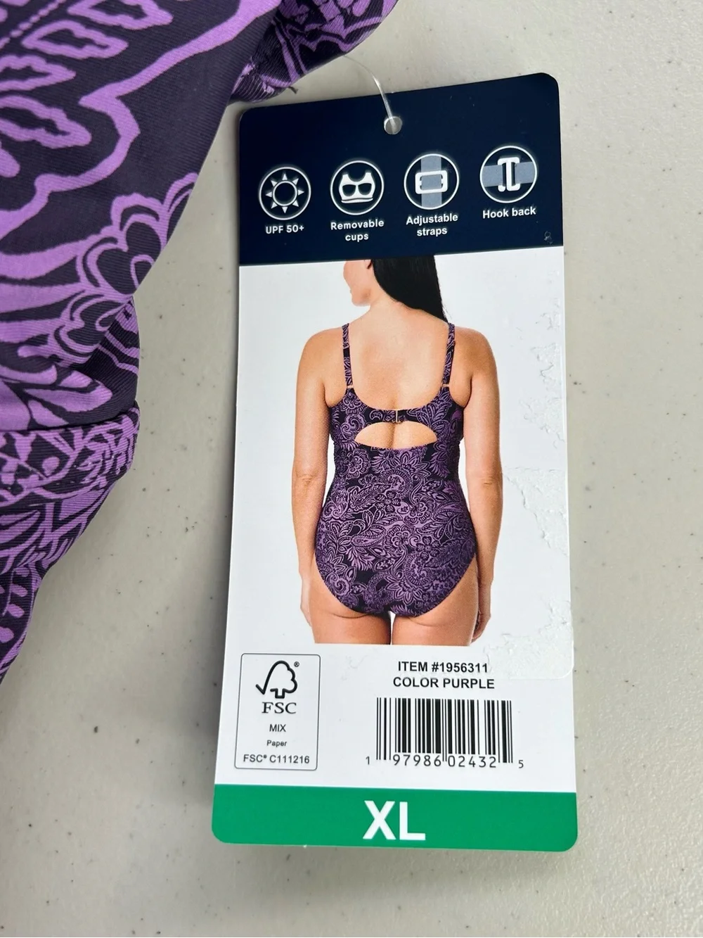 Lands' End Women's Purple Paisley Ruching One Piece Swimsuit Tummy Control XL